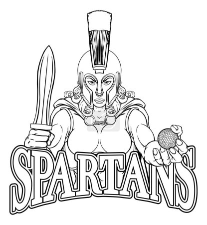 Ilustración de Una espartana o troyana mujer gladiador guerrera mujer golf deportes mascota - Imagen libre de derechos