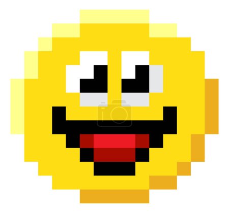 Téléchargez les illustrations : Une icône émoticône emoji visage dans un style de jeu vidéo pixel art 8 bits - en licence libre de droit