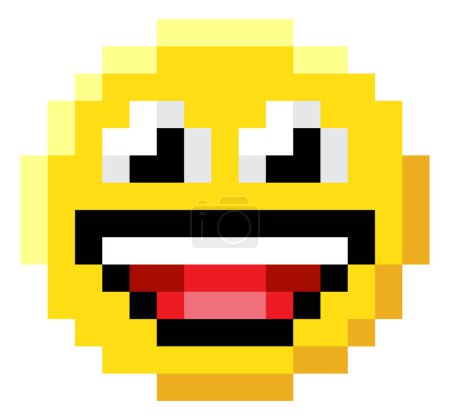Ilustración de Un emoticono emoticono icono de la cara en un pixel art 8 bit estilo videojuego - Imagen libre de derechos