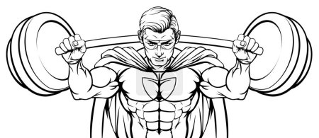 Super héros dessin animé sport mascotte haltérophilie super héros personnage levage très grand poids haltère