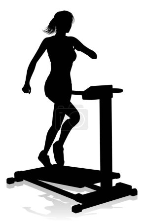 Photo for A woman in silhouette using a treadmill running machine piece of gym fitness equipment - Royalty Free Image