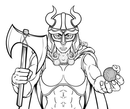 A Viking female warrior woman gladiator golf sports mascot