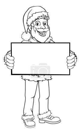 Un joven guapo personaje de dibujos animados de Navidad de Santa Claus de pie sosteniendo un cartel en blanco