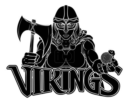 A female Viking, Trojan Spartan or Celtic warrior woman gladiator knight golf sports mascot