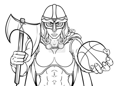 A female Viking, Trojan Spartan or Celtic warrior woman gladiator knight basketball sports mascot