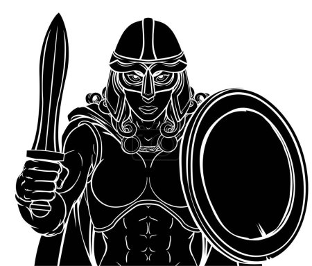 Eine weibliche Wikingerin, eine trojanische Spartanerin oder eine keltische Kriegerin als Maskottchen einer Gladiatorenrittermannschaft