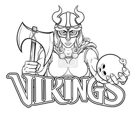 A Viking female warrior woman gladiator ten pin bowling sports mascot