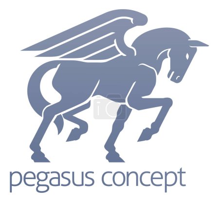 A concept illustration of a strong powerful stylised Pegasus winged horse from Greek mythology
