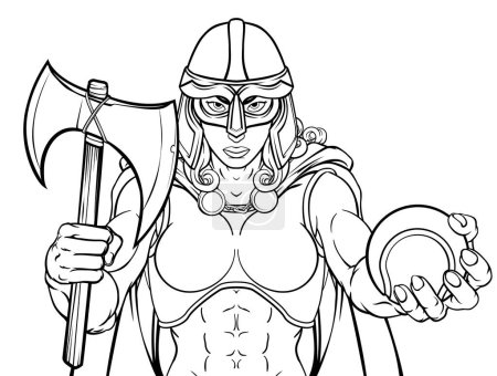 Eine weibliche Wikingerin, eine trojanische Spartanerin oder eine keltische Kriegerin Gladiatorinnen-Ritter-Tennis-Maskottchen
