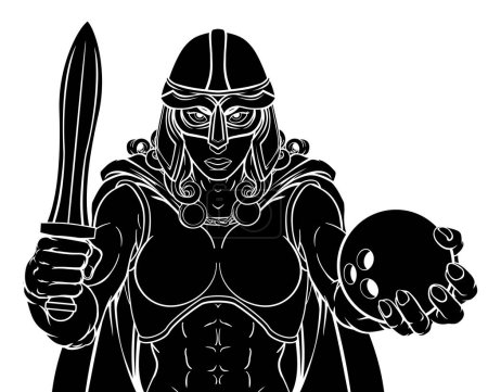 A female Viking, Trojan Spartan or Celtic warrior woman gladiator knight bowling sports mascot