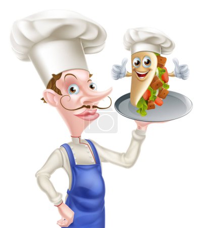 Téléchargez les illustrations : Illustration d'une mascotte de Kebab Cartoon Chef - en licence libre de droit