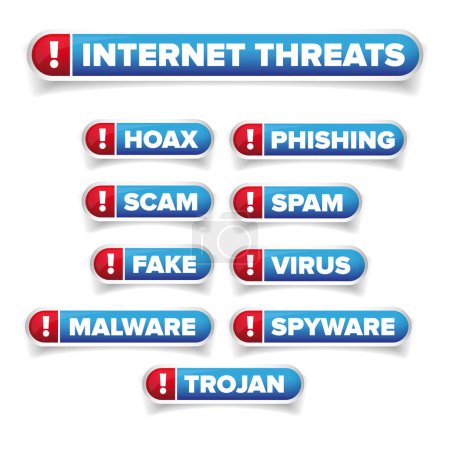 Téléchargez les illustrations : Ensemble de boutons de menaces Internet - canular, spam, etc. - en licence libre de droit
