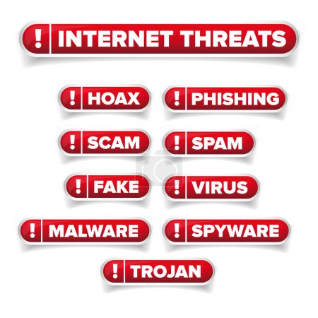 Téléchargez les illustrations : Ensemble de boutons de menaces Internet - canular, spam, etc. - en licence libre de droit