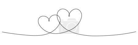 Zwei Herzen ununterbrochene Linienzeichnung. Doppelte Herzwellenlinie. Vektor-Illustration isoliert auf Weiß.
