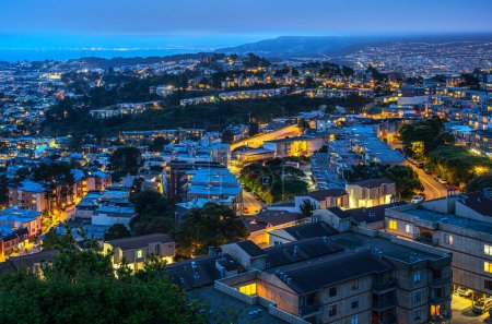 Aerial view of San Francisco cityscape, residential area with home and condomenium, California, USA