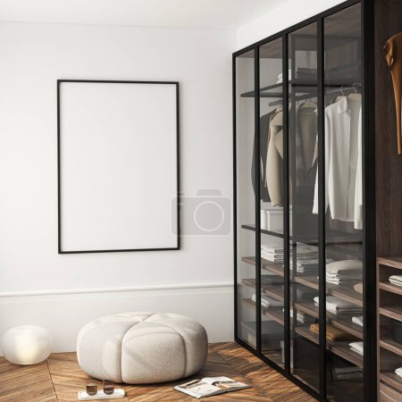 Photo for Frame mockup, ISO A paper size. Walk in closet wall poster mockup. Interior mockup with house background. Modern interior design. 3D render - Royalty Free Image