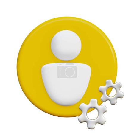 Personal account icon, personal page settings on websites and messengers. Gear icon. 3D render illustration in cartoon style. Transparent background, isolation.