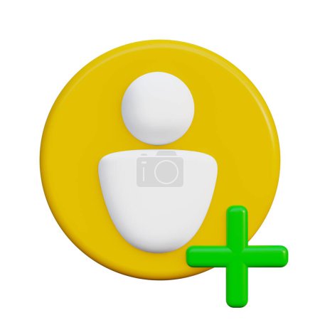 Persönliches Kontosymbol, das eine persönliche Seite auf Webseiten und Messengern hinzufügt. Plus Symbol. 3D-Darstellung im Cartoon-Stil. Transparenter Hintergrund, Isolation.