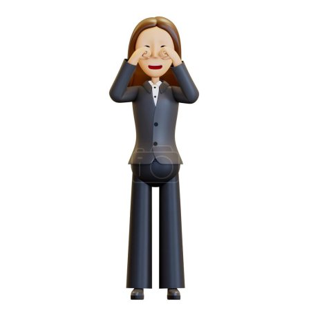 3d Frau. Frustrierte Büroangestellte weint schwer. Eine Geschäftsfrau im Anzug weint wegen seiner Entlassung. 3D-Rendering, Illustration im Cartoon-Stil, isoliert.