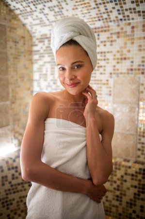 Photo for Woman relaxing in a turkish bath - Royalty Free Image
