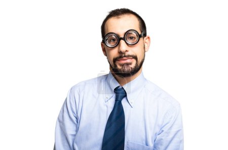 Photo for Funny portrait of a nerd man isolated on white background - Royalty Free Image