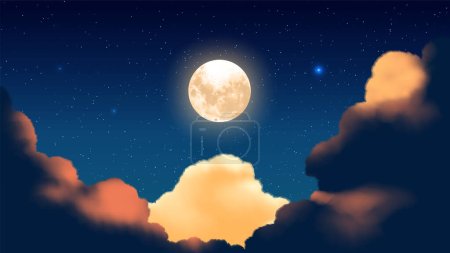 Illustration for Cumulonimbus clouds at night with a background of starry night and a big full moon - Royalty Free Image