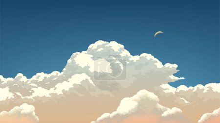 Téléchargez les illustrations : Paysage nuageux avec un fond du croissant de lune - en licence libre de droit