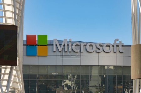 Photo for A picture of the Microsoft sign on the facade of the Microsoft Theater. - Royalty Free Image