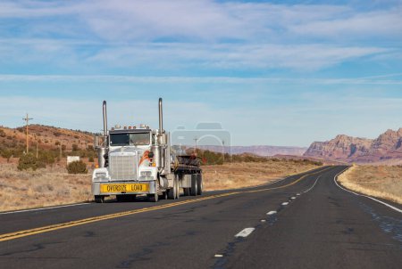 Photo for A picture of a cargo truck driving in U.S. Route 89 in Arizona. - Royalty Free Image