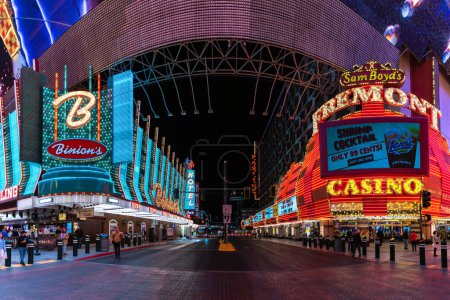 Photo for A picture of the neon signs at the Binion's Gambling Hall and Hotel and at the Fremont Hotel and Casino, in the middle of the Fremont Street Experience. - Royalty Free Image
