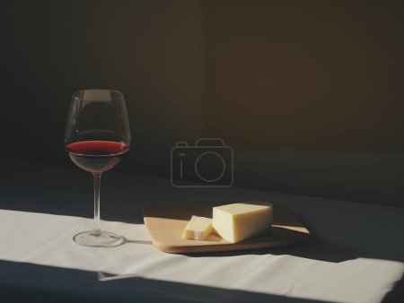 Foto de Copa de vino y queso con fruta en tono de luz y sombra - Imagen libre de derechos