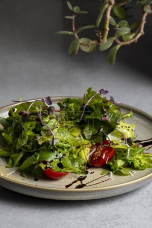 Foto de Fresh green salad with cherry tomatoes, arugula and olive oil - Imagen libre de derechos