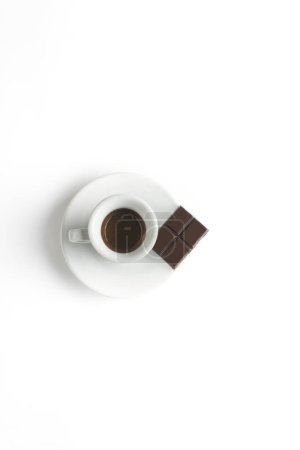 Photo for Cup of coffee with chocolate  on white background. Cup of espresso.Top view - Royalty Free Image