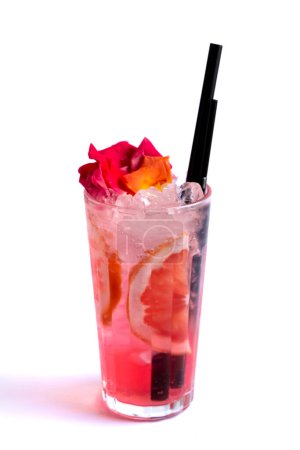 Photo for Cocktail on a white background with a rose and a straw - Royalty Free Image