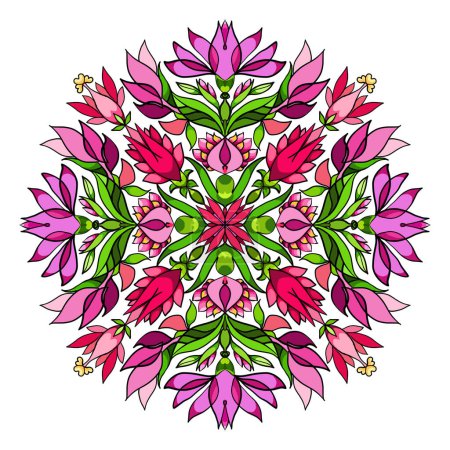 Mandala with curcuma flowers, decorative pattern for use in textile, postcard, illustration