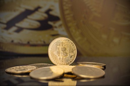 Téléchargez les photos : Bitcoin est une crypto-monnaie décentralisée et paiement dans le monde entier, concept de technologie - en image libre de droit