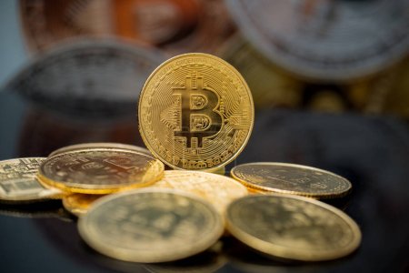 Téléchargez les photos : Bitcoin est une crypto-monnaie décentralisée et paiement dans le monde entier, concept de technologie - en image libre de droit