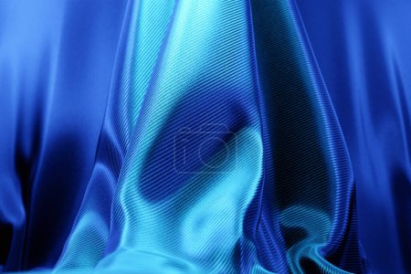 Photo for 3D illustration blue satin fabric design element, fabric wave, elegant textile - Royalty Free Image