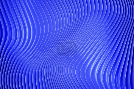 Photo for 3d illustration of a stereo strip of different colors. Geometric stripes similar to waves. Abstract  blue glowing crossing lines pattern - Royalty Free Image