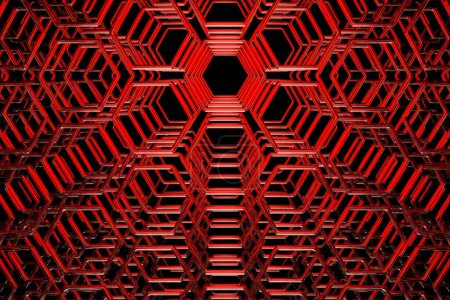 Téléchargez les photos : 3d illustration of a  red honeycomb monochrome honeycomb for honey. Pattern of simple geometric hexagonal shapes, mosaic background. - en image libre de droit