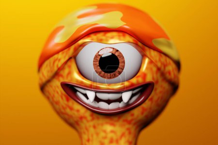 Photo for 3D illustration of a scary one-eyed orange monster on a monocrome isolated background. Funny monster for kids design - Royalty Free Image