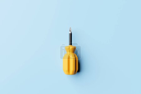 Téléchargez les photos : 3D illustration of a  yellow crosshead screwdriver hand tool isolated on a monocrome background. 3D render and illustration of repair and installation tool - en image libre de droit