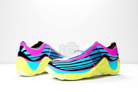 Téléchargez les photos : Bright sneakers with animal print on the sole. The concept of bright fashionable sneakers, 3D rendering. - en image libre de droit