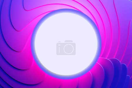 Téléchargez les photos : 3d illustration of a portal from a circle,  walkway.  A close-up of a pink  and blue round monocrome tunnel. - en image libre de droit