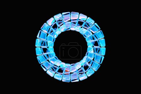 Téléchargez les photos : 3D illustaration of a   blue  torus. Fantastic cell. Simple geometric shapes - en image libre de droit