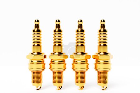 Photo for Golden spark plugs on white  background. 3d illustration. Car Repair Parts - Royalty Free Image