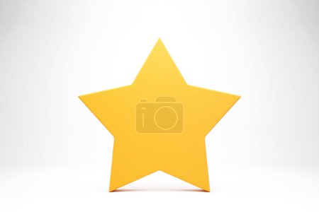 Téléchargez les photos : Big yellow shiny star with soft shadow on white background . Realistic design. 3D illustration. - en image libre de droit