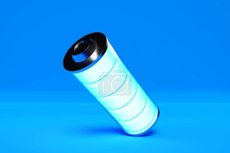 Téléchargez les photos : 3d illustration of blue  battery on blue background - en image libre de droit