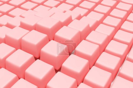 Téléchargez les photos : 3D illustration volumetric  pink  cubes  on a geometric monophonic background. Parallelogram pattern. Technology geometry  background - en image libre de droit