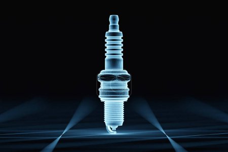 Photo for Blue   spark plugs on black  background. 3d illustration. Car Repair Parts - Royalty Free Image